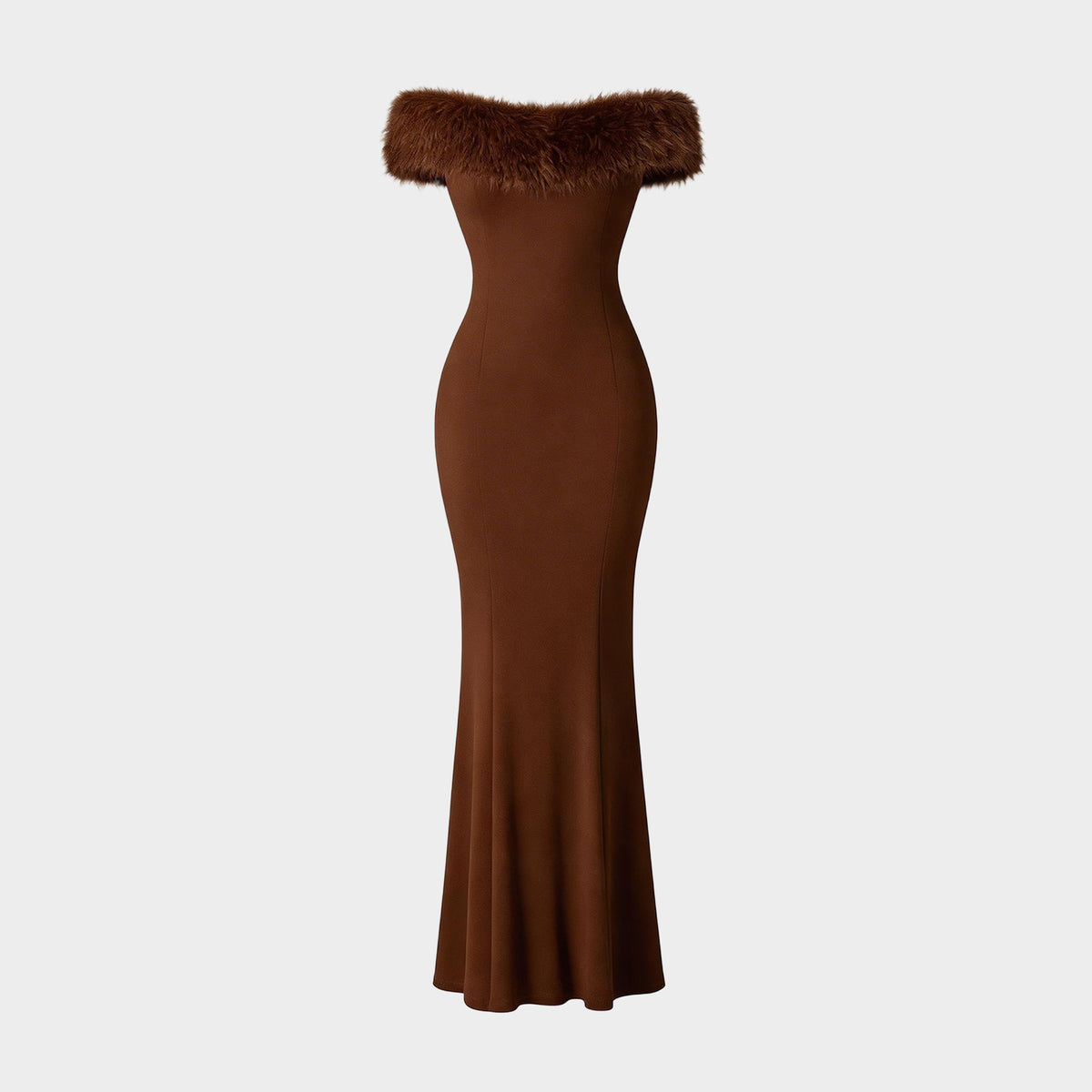 JoJaxs Off-Shoulder Fur Knit Long Dress