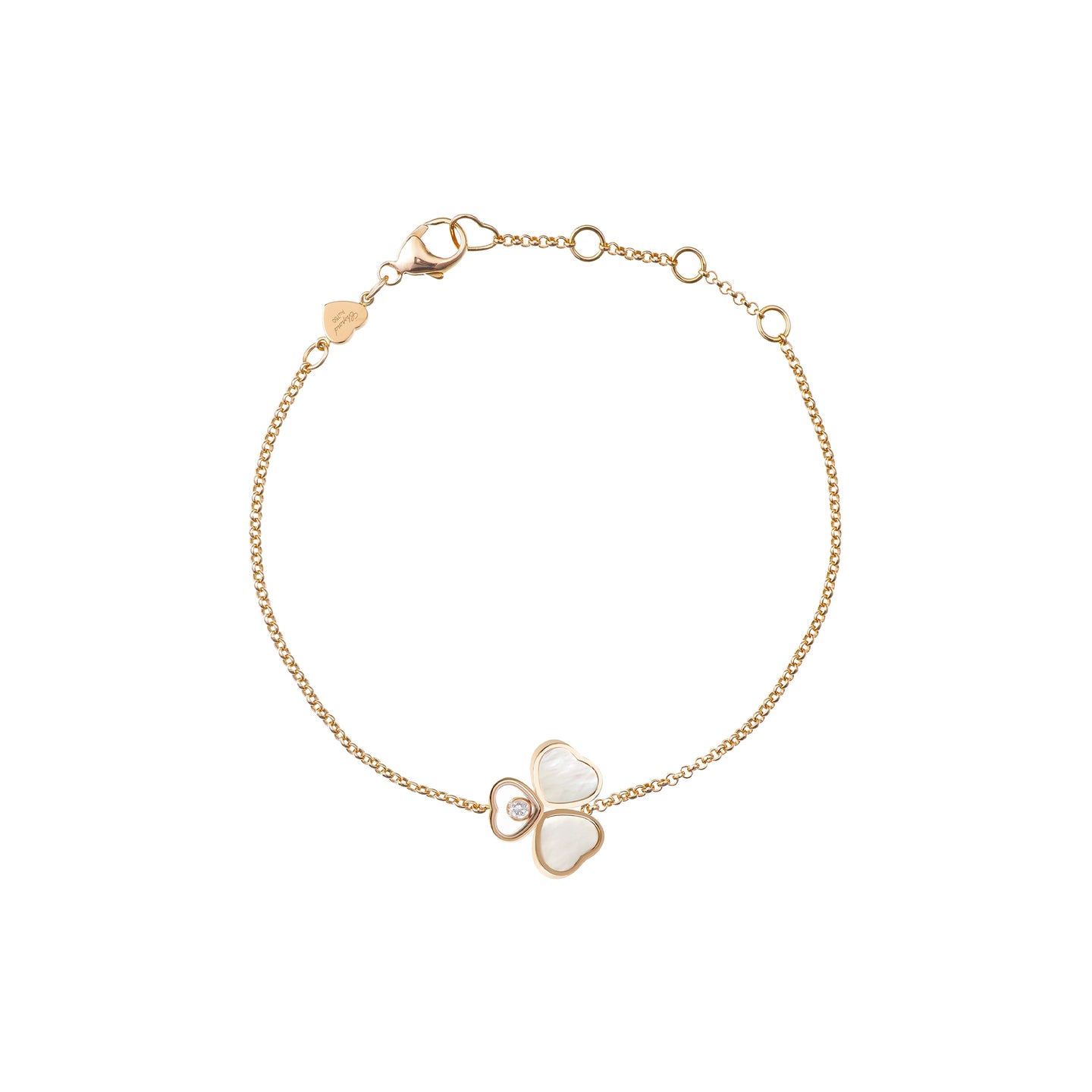 JoJaxs White Hearts Stone Frame Yellow Gold Bracelet