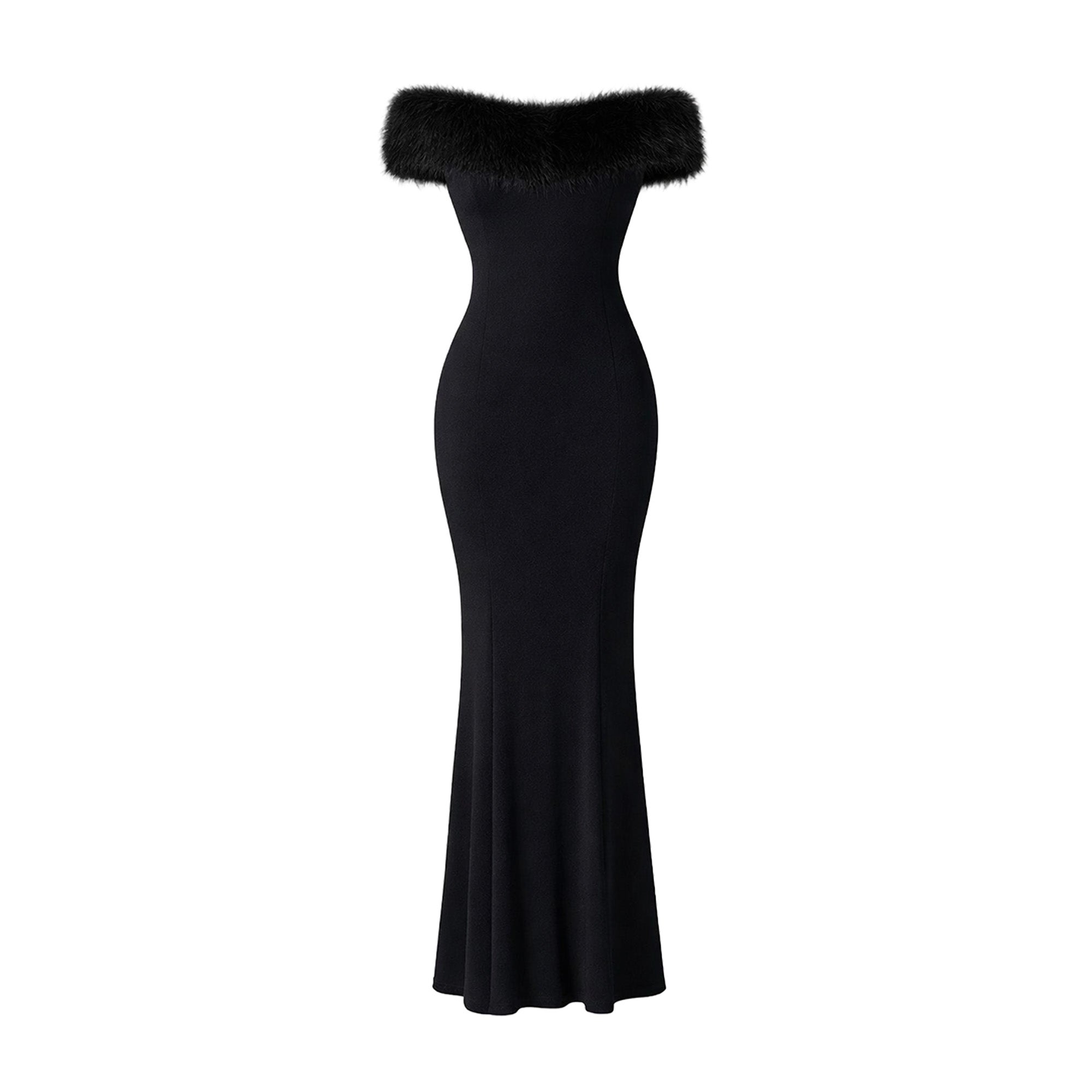 JoJaxs Off-Shoulder Fur Knit Long Dress | Jackson JoJaxs US Black / EU 32 / US 0