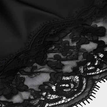black straight neck mini dress Black Lace Trim Mini Dress