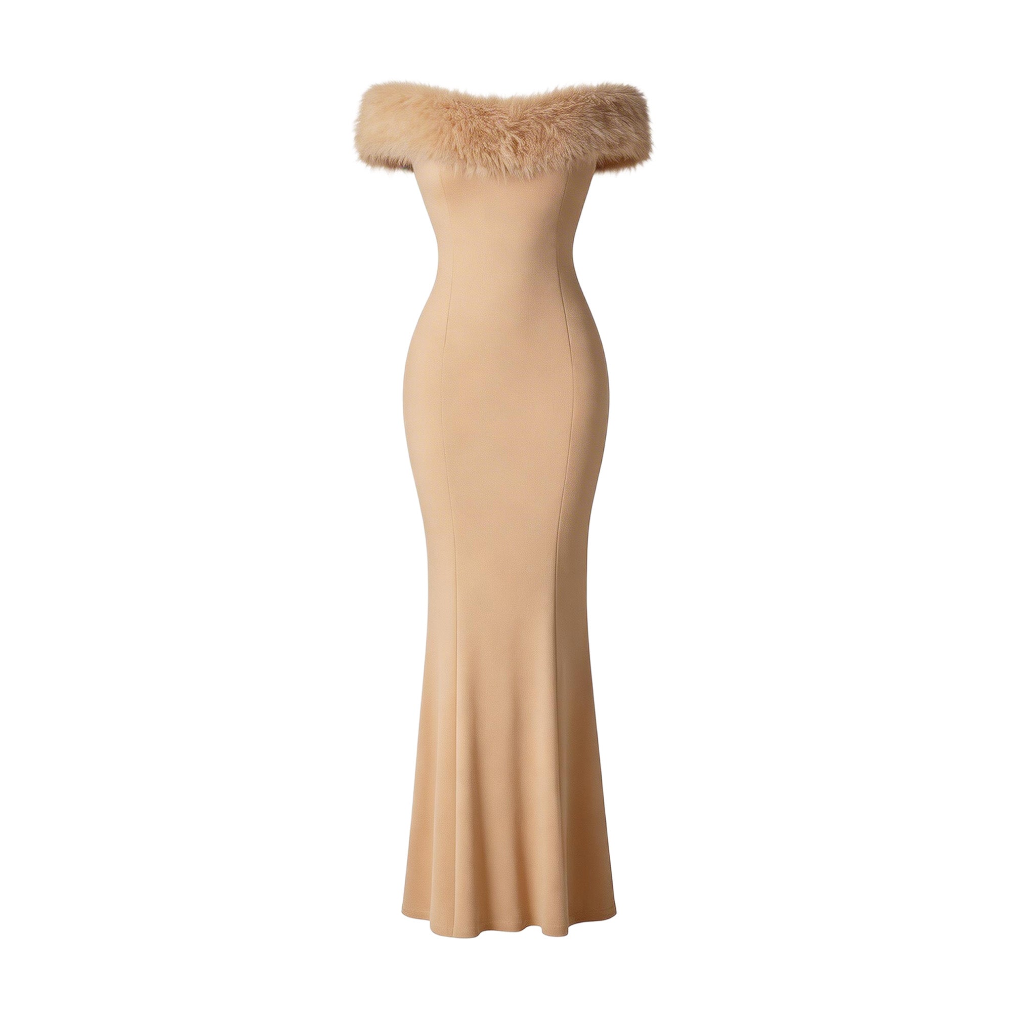 joa off the shoulder dress JoJaxs Off-Shoulder Fur Knit Long Dress