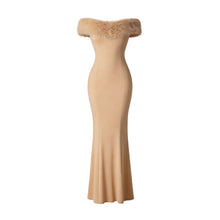 JoJaxs Off-Shoulder Fur Knit Long Dress