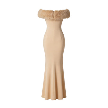 JoJaxs Off-Shoulder Fur Knit Long Dress | Jackson JoJaxs US Dark Brown / EU 42 / US 10