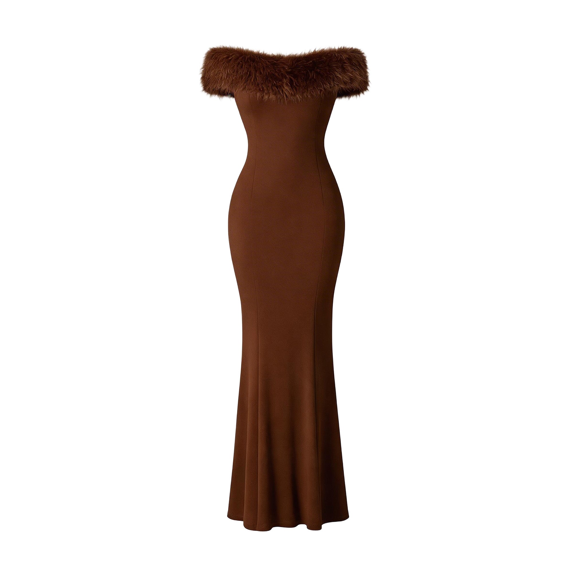 JoJaxs Off-Shoulder Fur Knit Long Dress | Jackson JoJaxs US Dark Brown / EU 38 / US 6