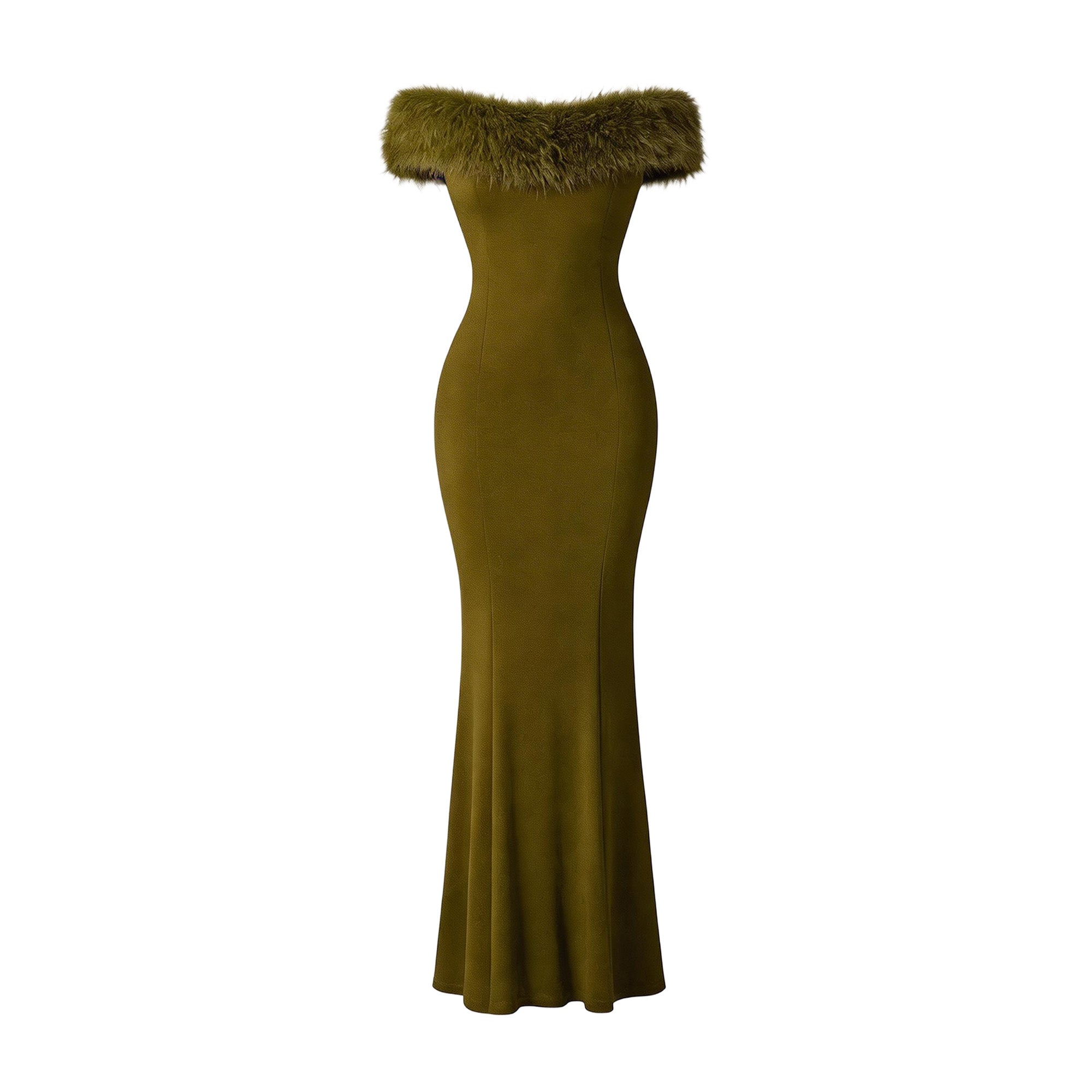 JoJaxs Off-Shoulder Fur Knit Long Dress